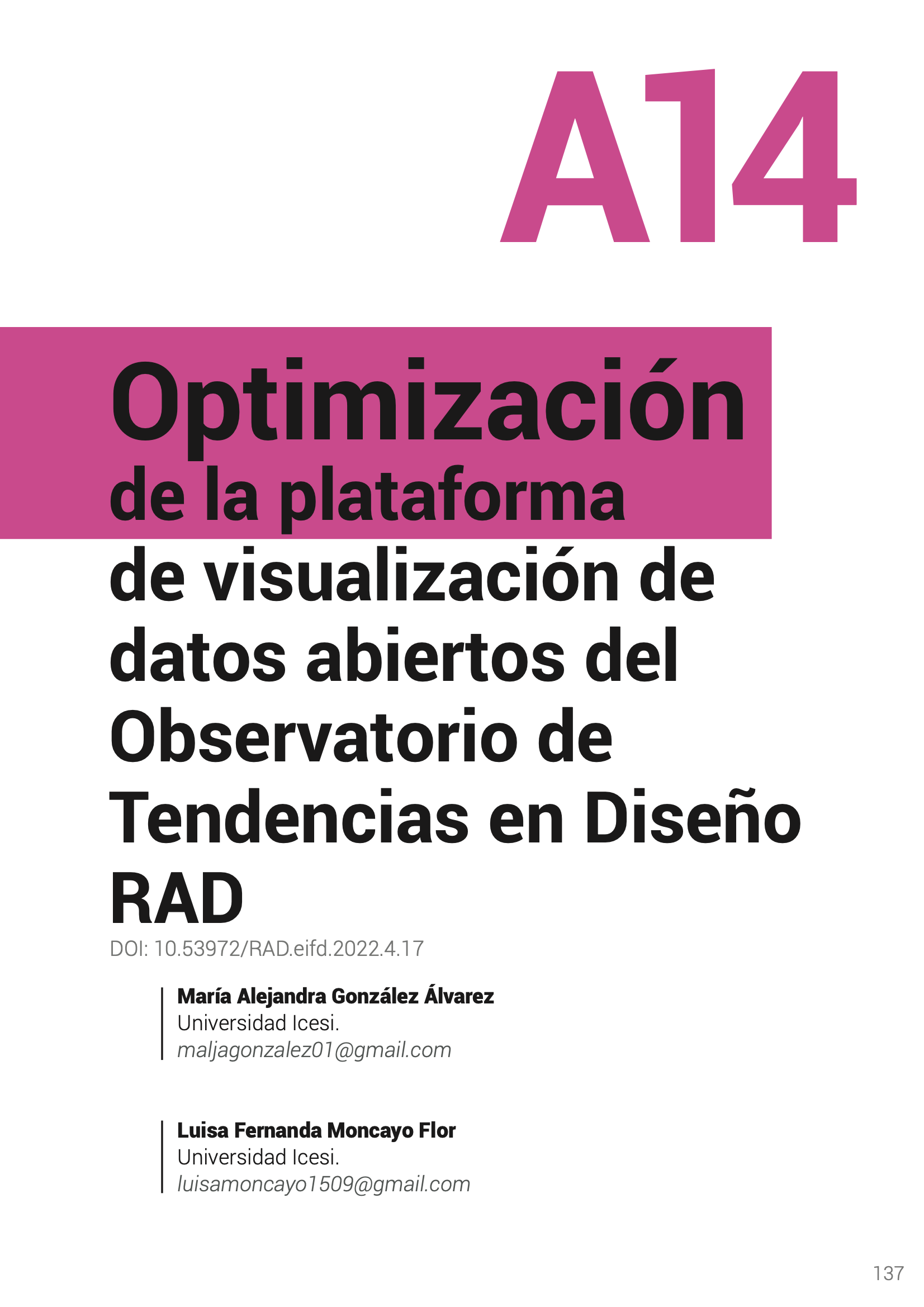 Optimización de la plataforma de visualización de datos abiertos del Observatorio de Tendencias en Diseño RAD