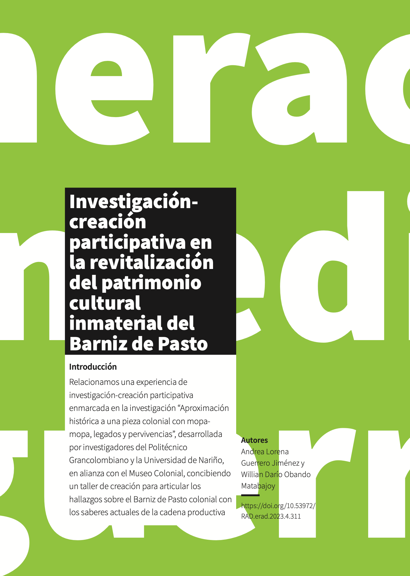 Investigación-creación participativa en la revitalización del patrimonio cultural inmaterial del Barniz de Pasto